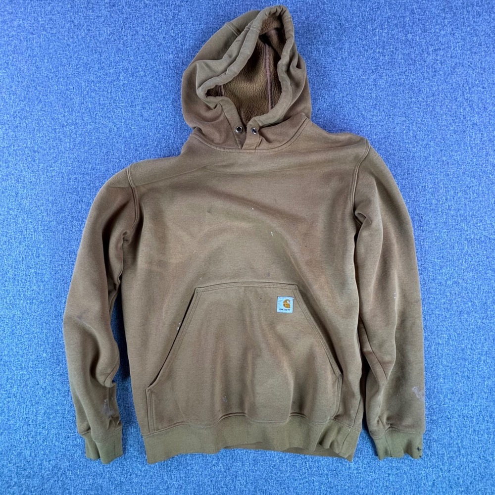 Carhartt Hoodie Mens Medium TS0288-M Brown Distressed Graphic Sleeve Pullover
